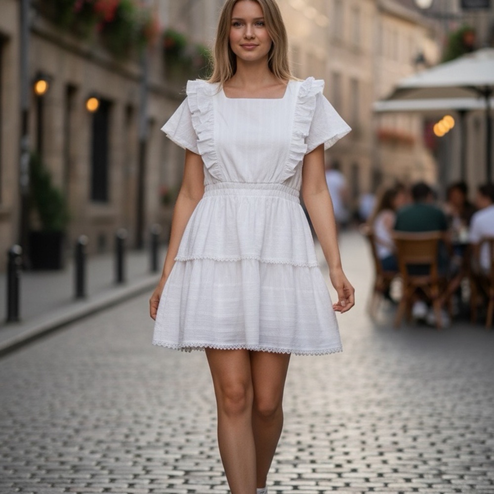 Southern Threads Boutique White Cotton Ruffle Dress Size Large